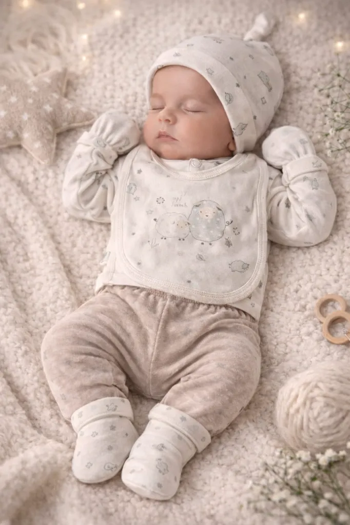 Kuzu Rüyası Yenidoğan Bebek Seti %100 Pamuk Erkek Bebek 5 Parça Hastane Çıkışı