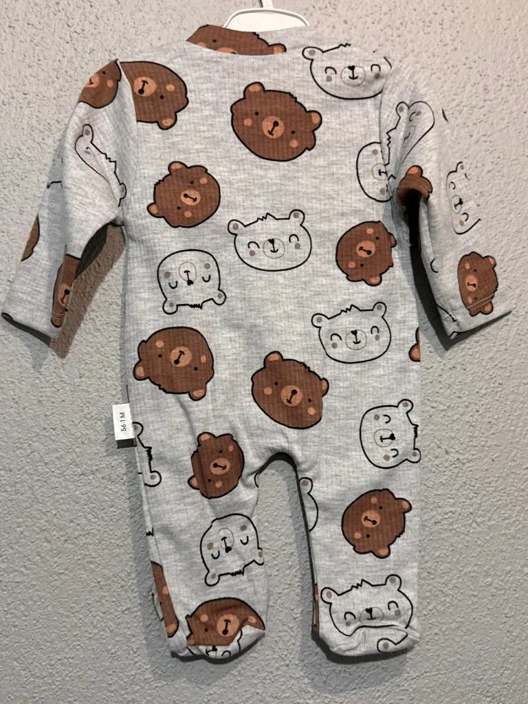 Sevimli Ayıcık Erkek Bebek  Patikli Tulum - %100