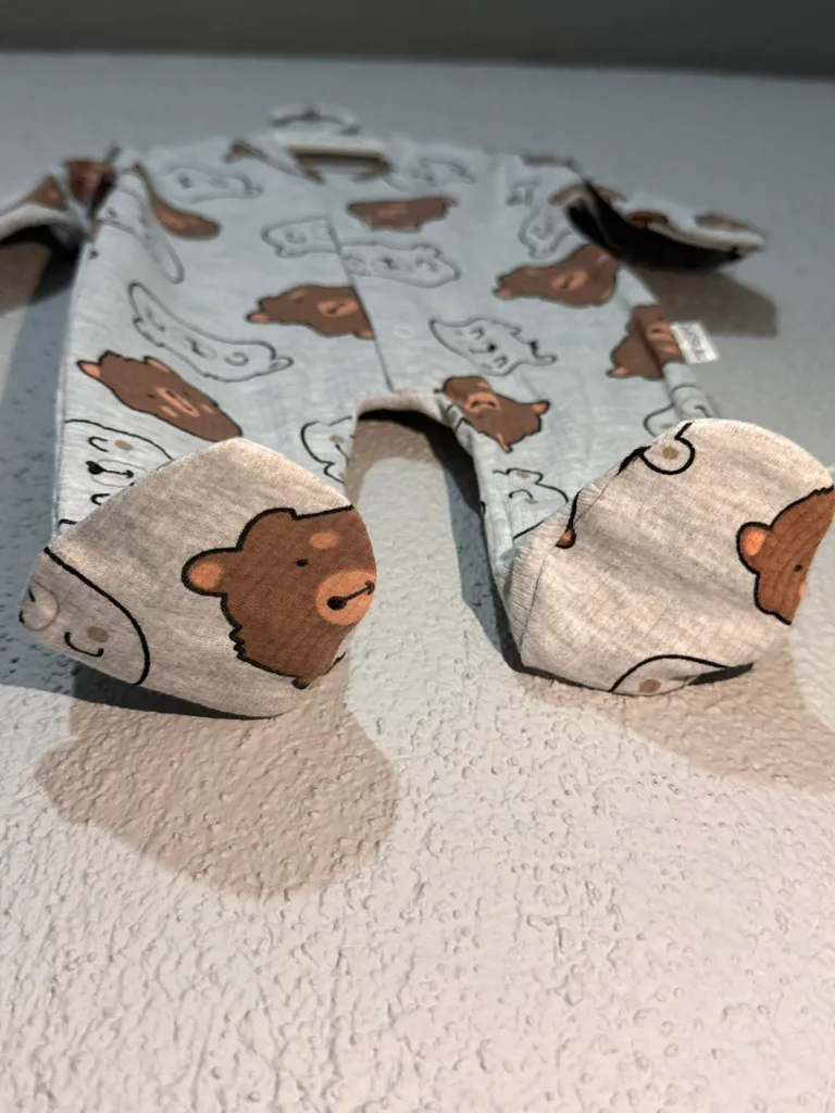 Sevimli Ayıcık Erkek Bebek  Patikli Tulum - %100