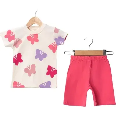 Kelebek Desenli Kız Bebek Şort - Tişört Takım (9-24 Ay)