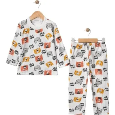 Kedi Desenli Erkek Bebek Takımı - Uzun Kollu - 2'li Set