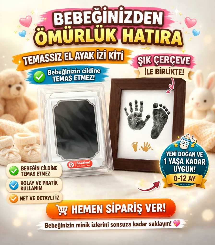 Temassız El Ayak İzi Kiti ve Çerçeve – Bebek Hatıra Seti (0-12 Ay)