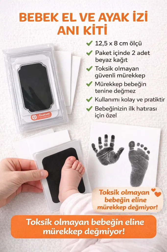 Bebek El ve Ayak İzi Anı Kiti – Temassız Mürekkep Seti (0-12 Ay)