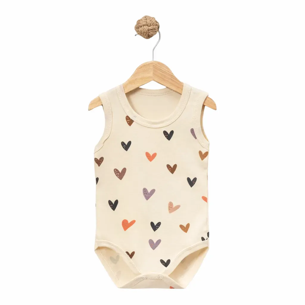 Kalp Desenli Bebek Zıbın – %100 Pamuk Atlet Body (0 Ay - 3 Yaş)